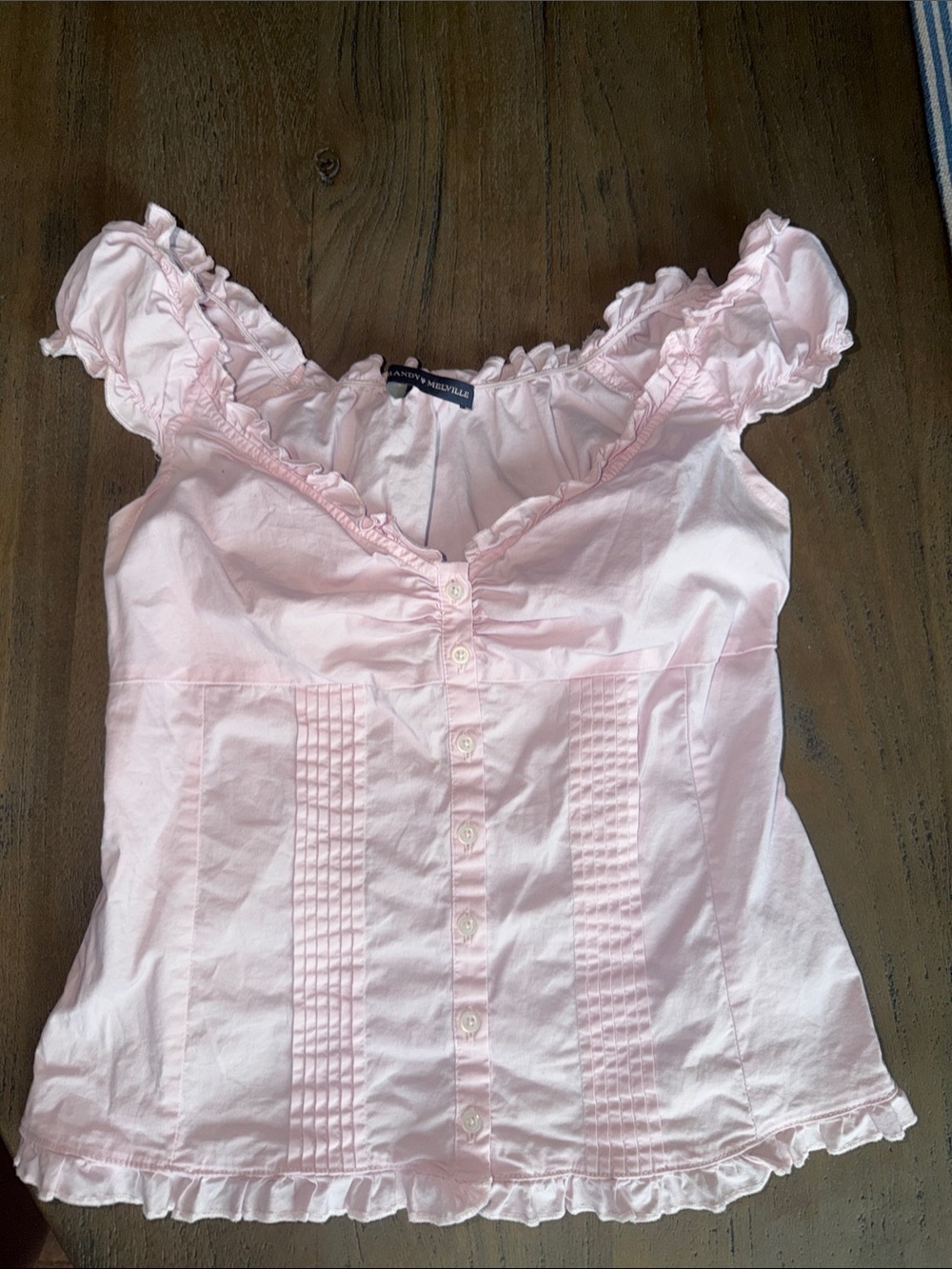 Brandy Melville Light Pink Ruffle-Trim Button Front Top